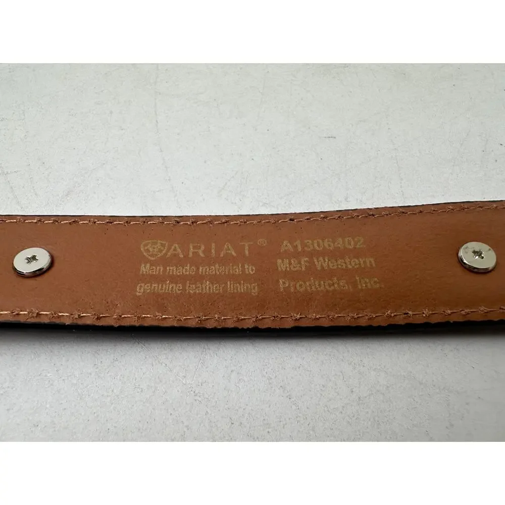 Ariat Western Brown Leather Belt W/ Silver Heart Buckle Children's Sz 24